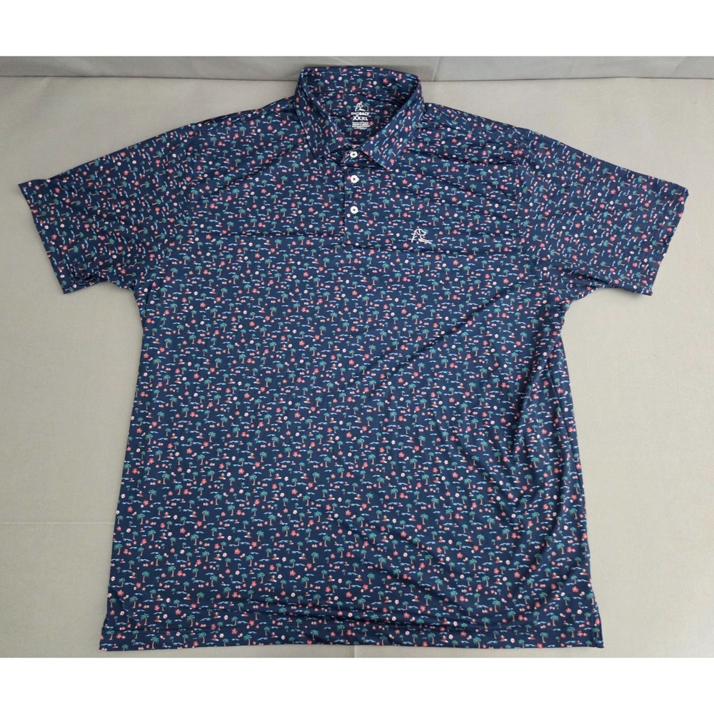 Rhoback Shirt Mens 3 Extra Large Blue Beach Floral Palm Tree Print Active Polo